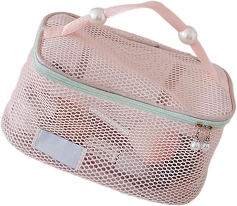 Pink Large Capacity Travel Toiletry Organizer Breathable Mesh Cosmetic Storage Bag with Zippers - Image 5